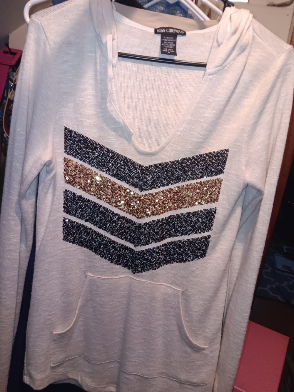 Miss Chievous Cream Knit Top with Chevron Sequins